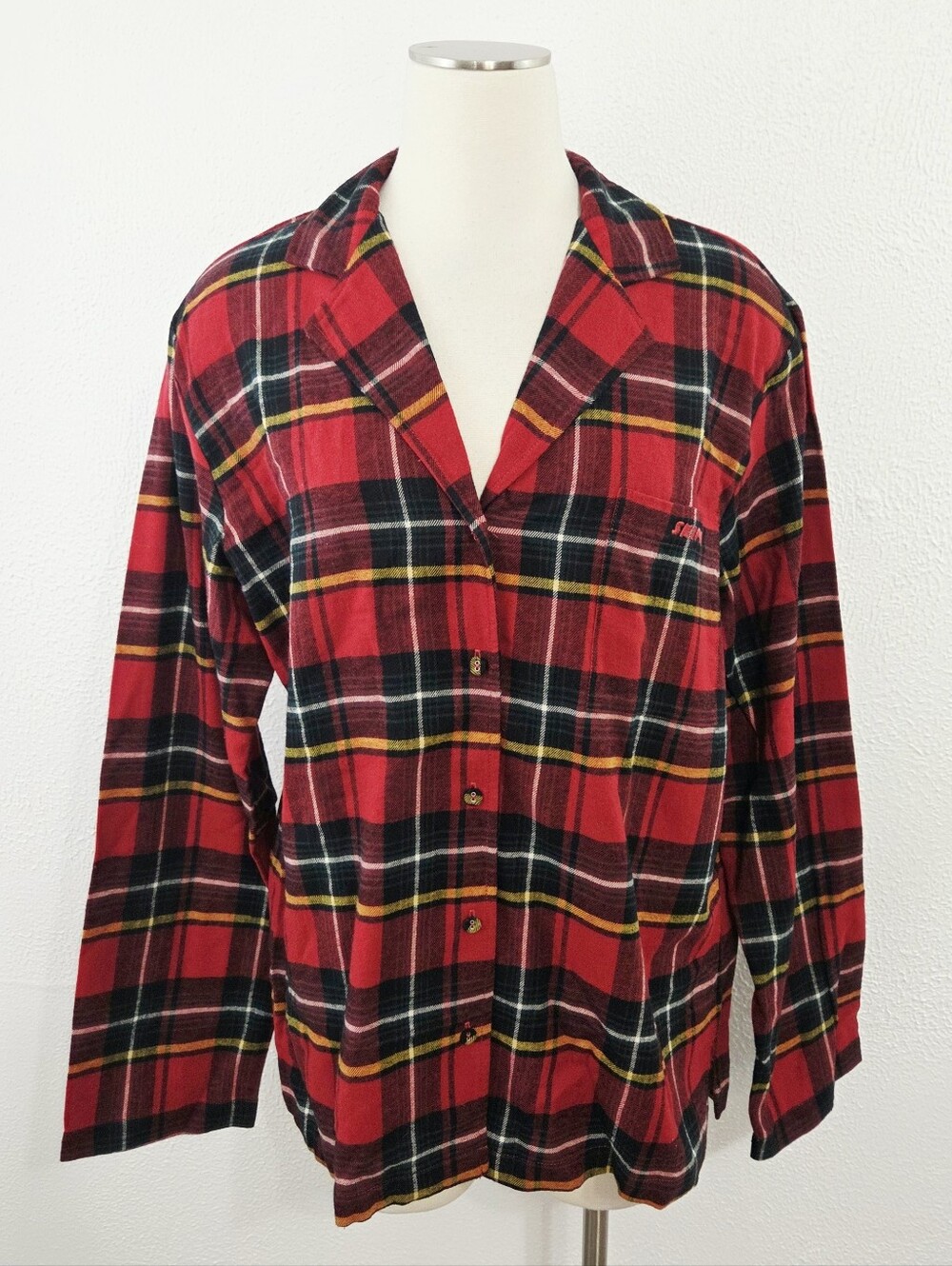 Skims flannel sleep shirt brick holiday plaid red green gold women's medium NWT